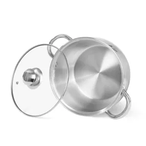 Fissman Stockpot With Glass Lid Prime Series Stainless Steel And Induction Bottom Silver 24x13.5cm/6.1LTR