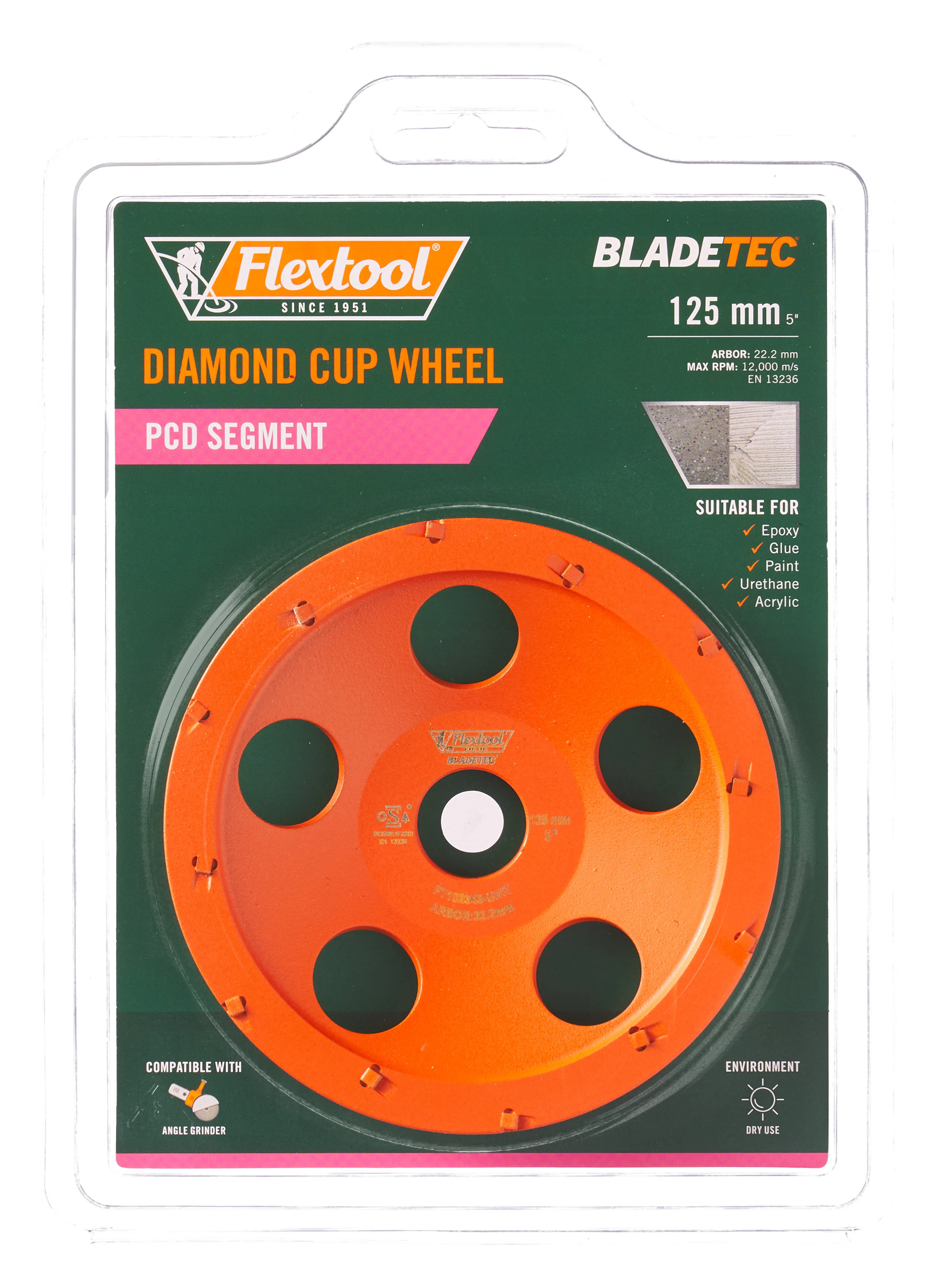 Flextool BladeTec Diamond Cup Wheel - PCD (125 mm 5")