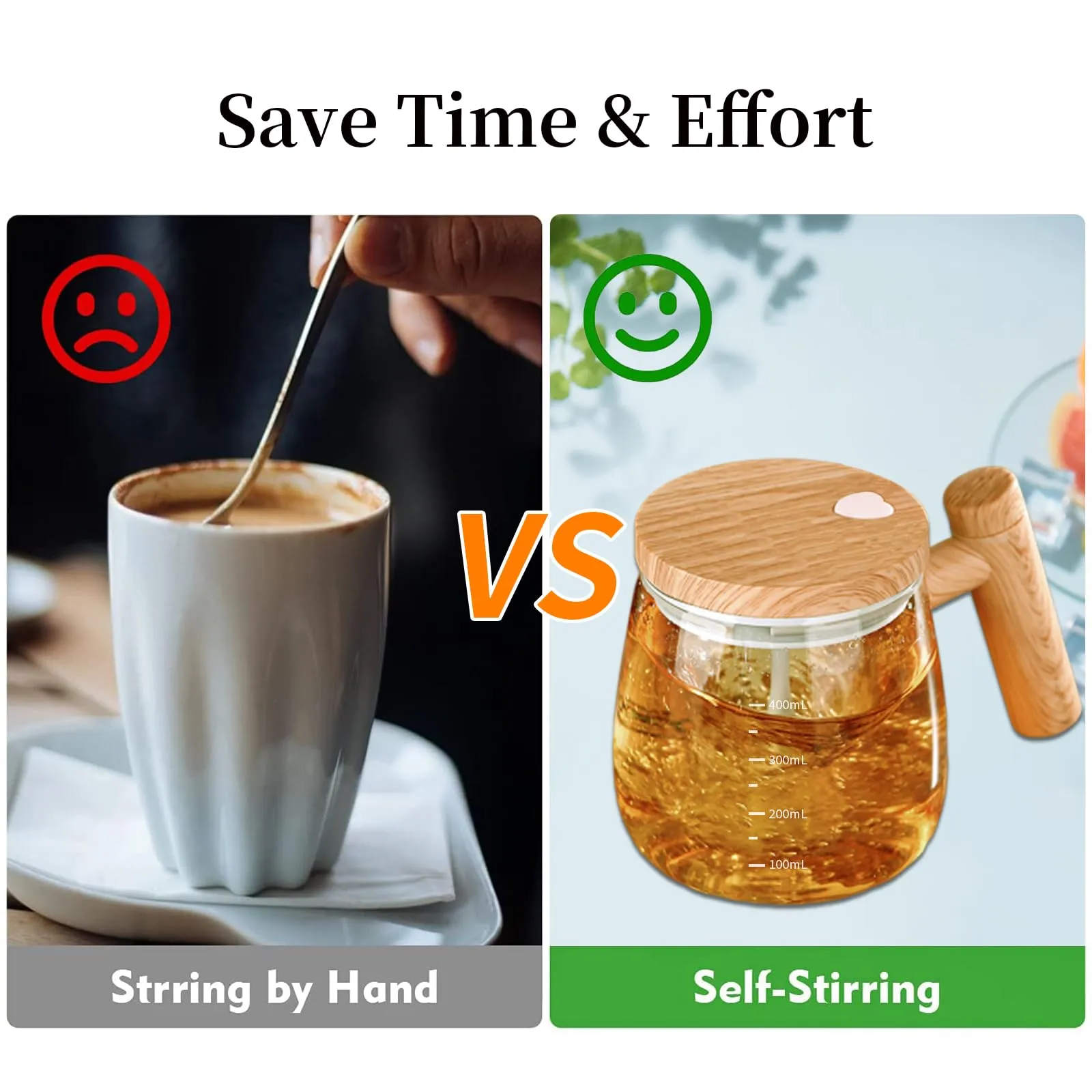 FOXNSK Self Stirring Mug,Electric Mixing Cup Self Stirring Coffee Mug High Borosilicate Glass Mixing Coffee Mug Rotating Home Office Travel Stirring Cup Suitable For Coffee/Milk/Protein Powder,400 ML