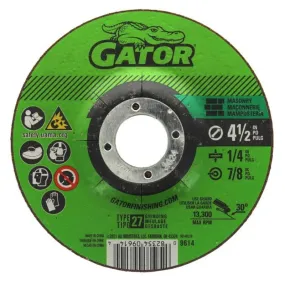 GatorBlade 9614 Cut-Off Wheel, 4-1/2 in Dia, 1/4 in Thick, 7/8 in Arbor, 24 Grit, Silicone Carbide Abrasive :EA: QUANTITY: 1