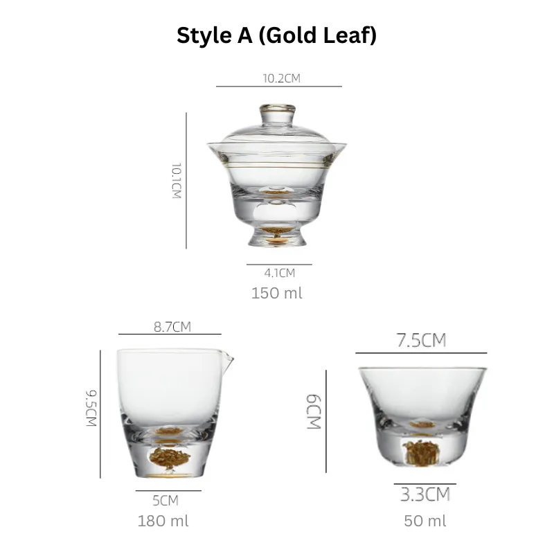 Gold Leaf Chinese Kung-Fu Tea Glass Cup Gift Sets