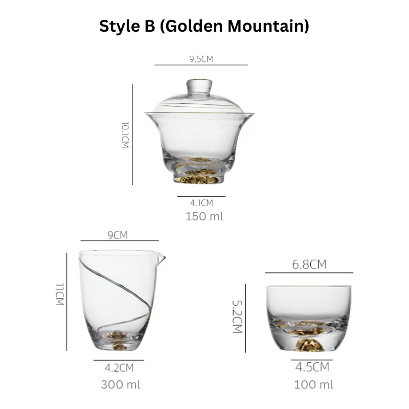 Gold Leaf Chinese Kung-Fu Tea Glass Cup Gift Sets