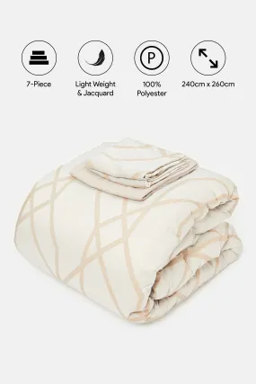 Ivory Geometric Jacquard Comforter 7 Piece Set (King Size)