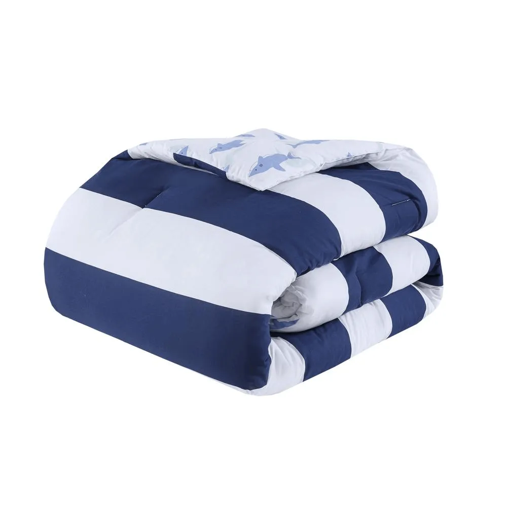 Kids' Cotton Stripe & Shark Comforter Set