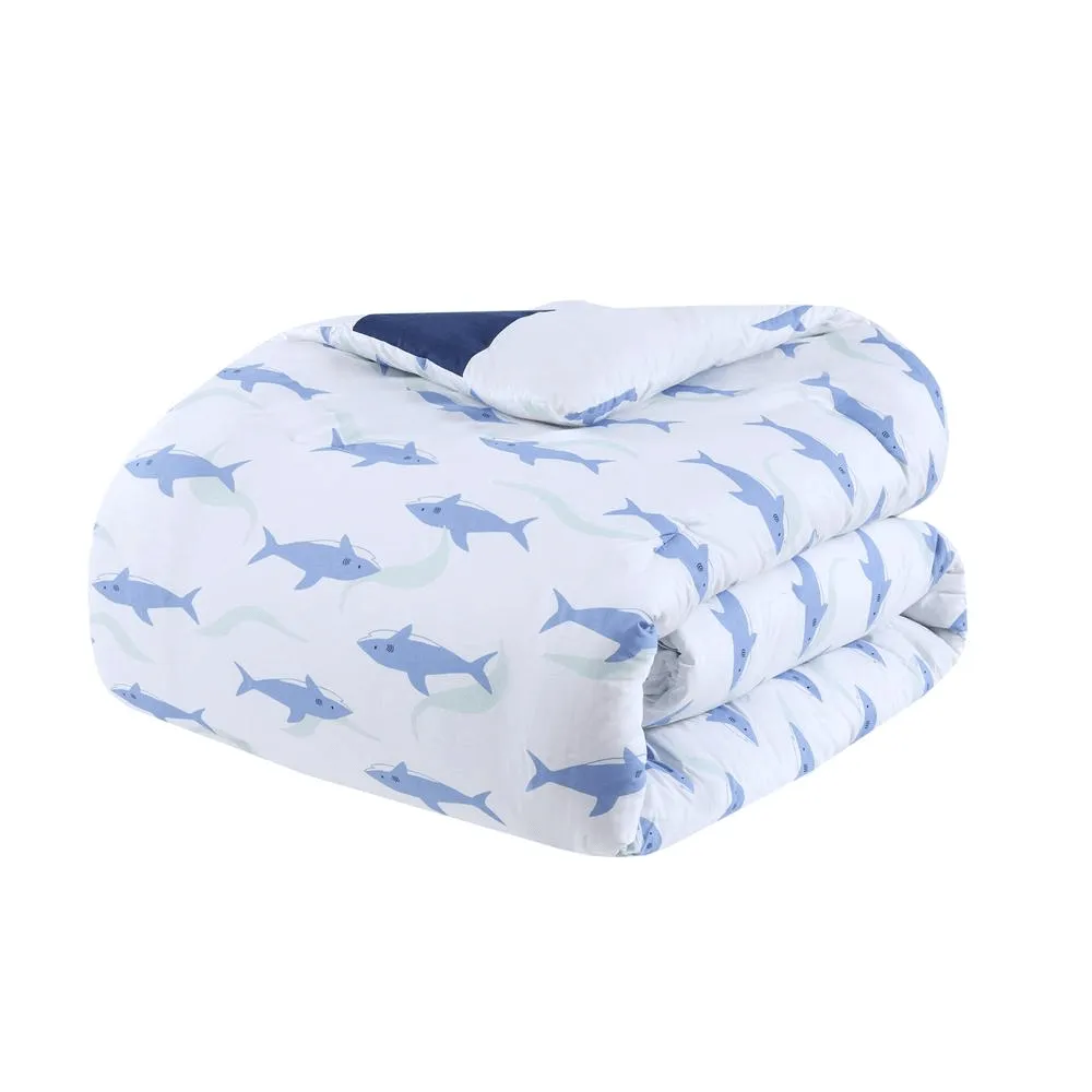 Kids' Cotton Stripe & Shark Comforter Set