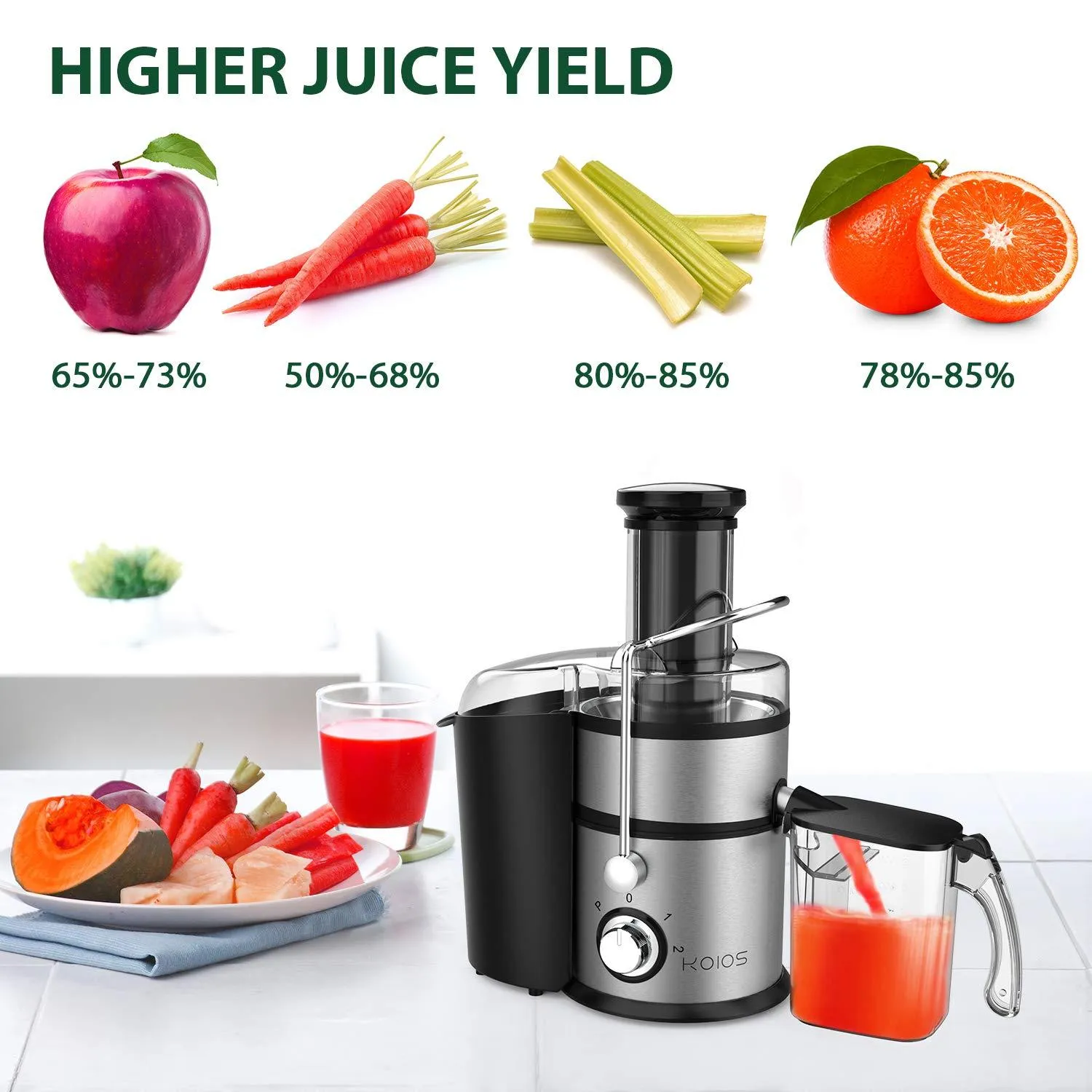 KOIOS JE-70 1300W Centrifugal Juicer with Big Mouth 3 Inch Feed Chute