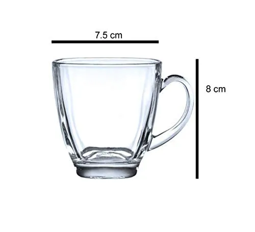 Kosh Crystal Clear Glass Cup Tea, Coffee, Milk, Cappuccino Mugs with Handles for Hot Jumbo Green Tea Cup, Soup Bowl Multi-Purpose Mug Set, 120ml Transparent (Pack of 2) (Square Cup)