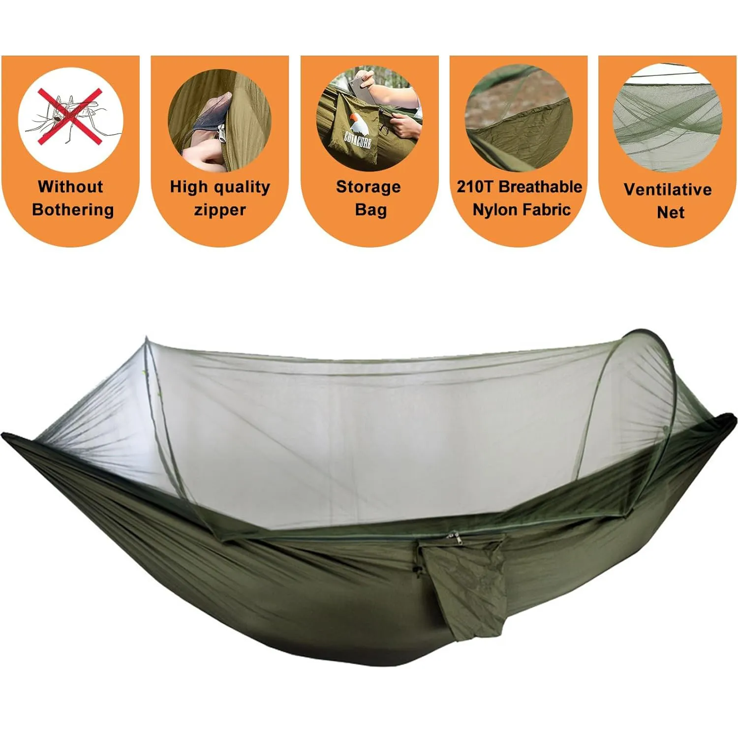 Kuber Industries Pack of 3 Camping Hammock with Mosquito Net | Portable Hammocks with Tree Straps | Swing Sleeping Hammock Bed with Net | Nylon Hammock for Indoor - Outdoor | Green