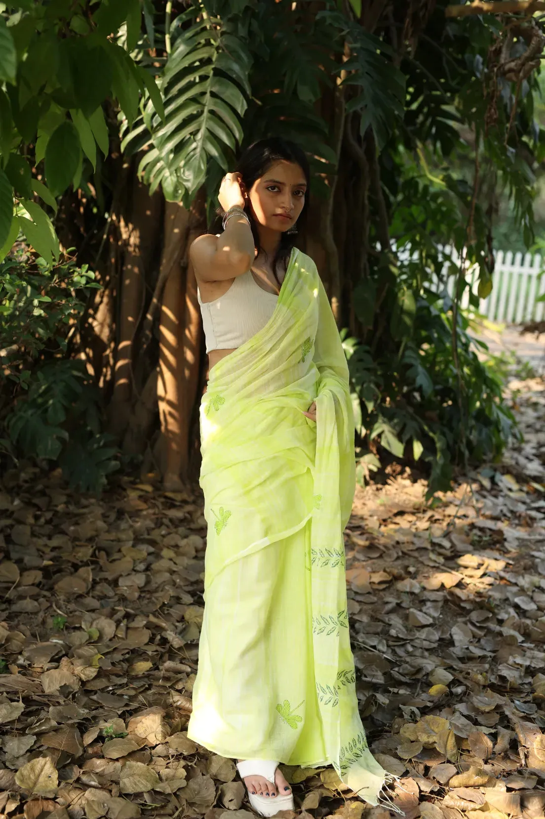 Lime Zephyr Whispers Handloom Organic Cotton Saree