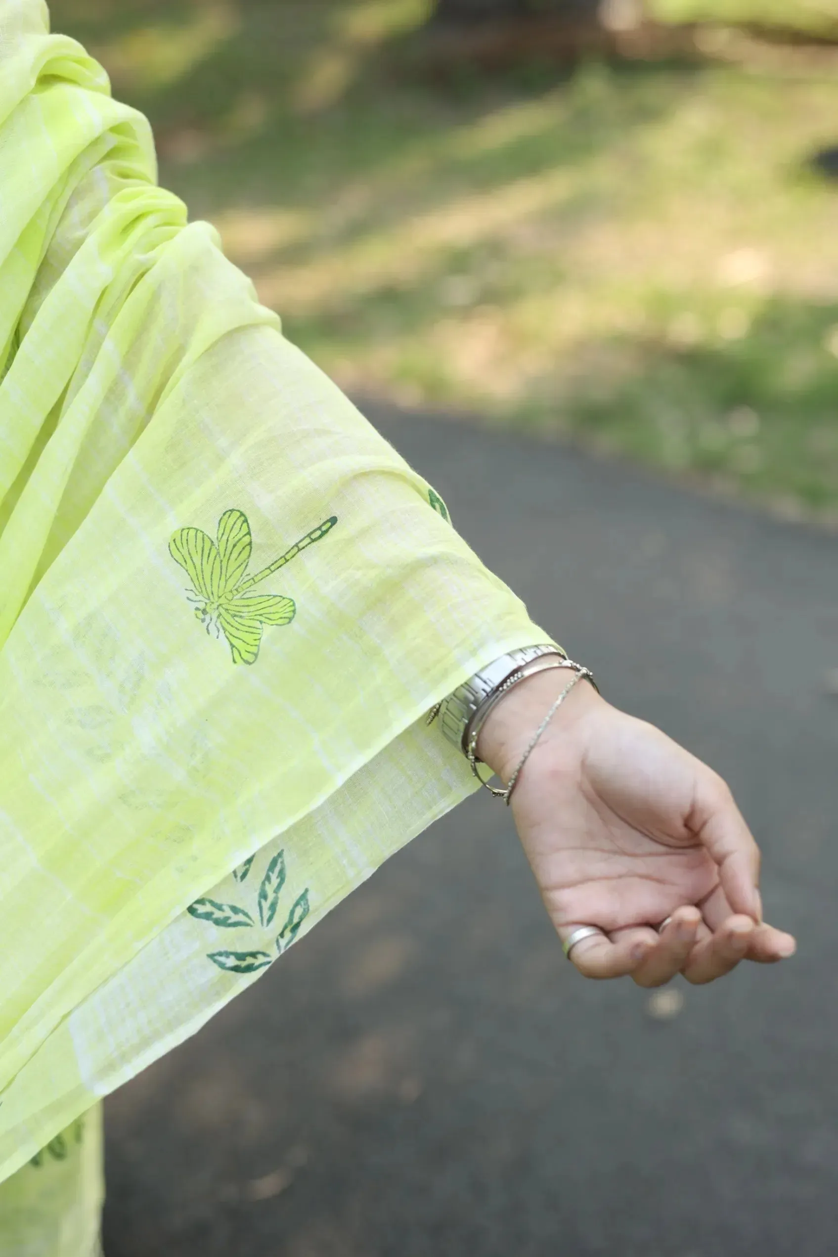 Lime Zephyr Whispers Handloom Organic Cotton Saree