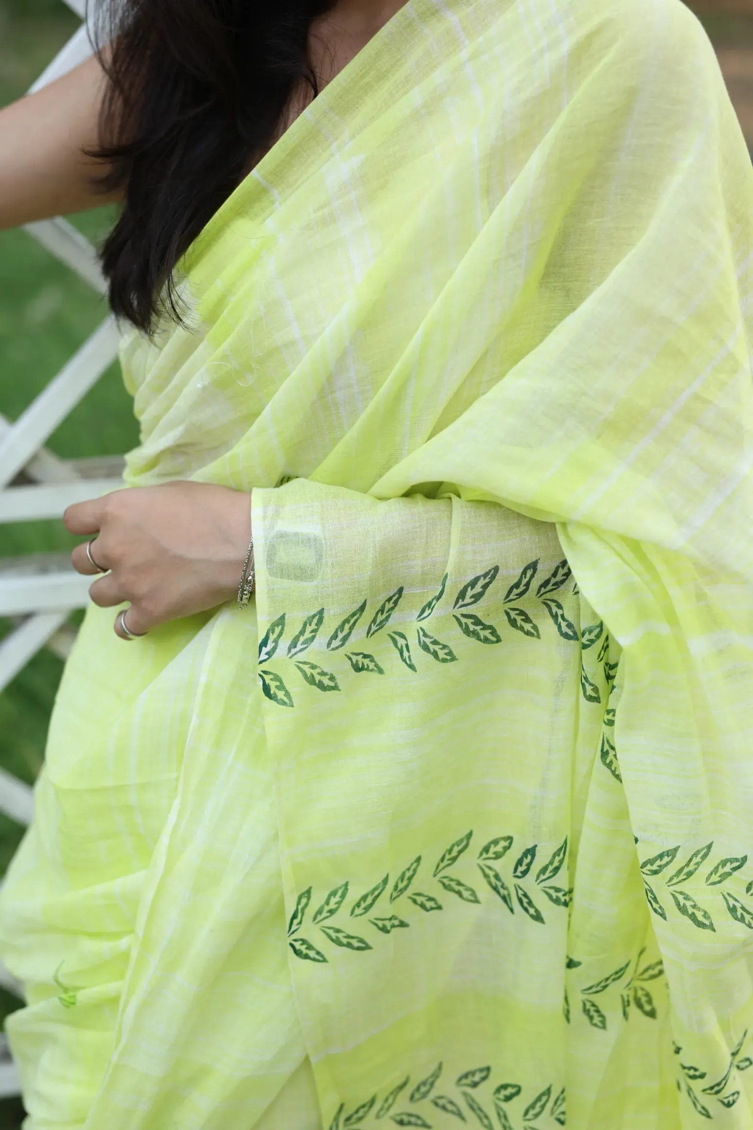 Lime Zephyr Whispers Handloom Organic Cotton Saree