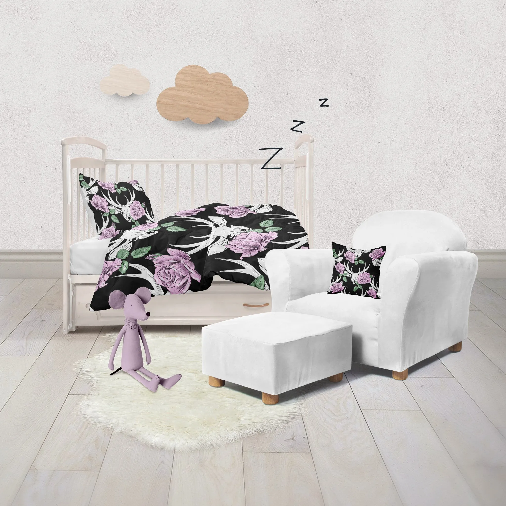 Little Dear Pink Rose and Deer Crib and Toddler Bedding Collection