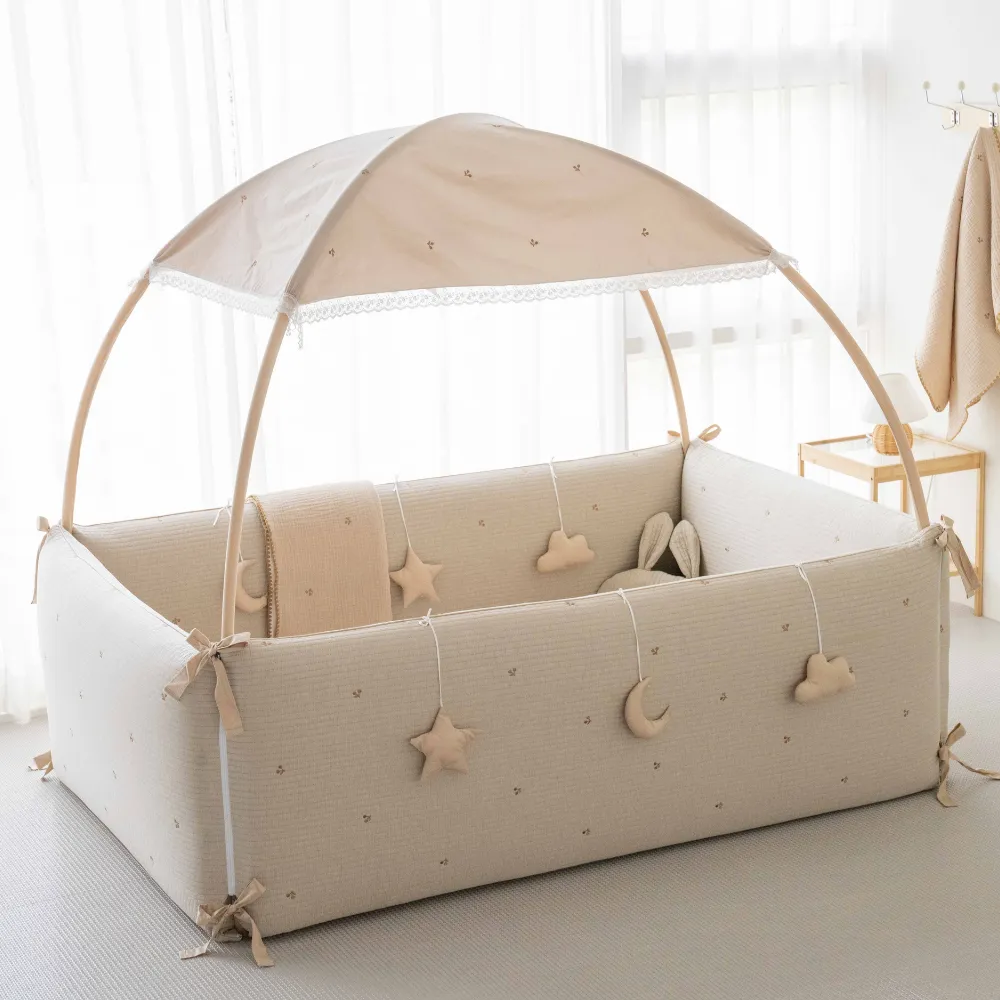 Lolbaby Cotton Embroidery Bumper Bed with Hanging Toy and Canopy (170x120x55cm) (Bundle Pack)- 6 Designs