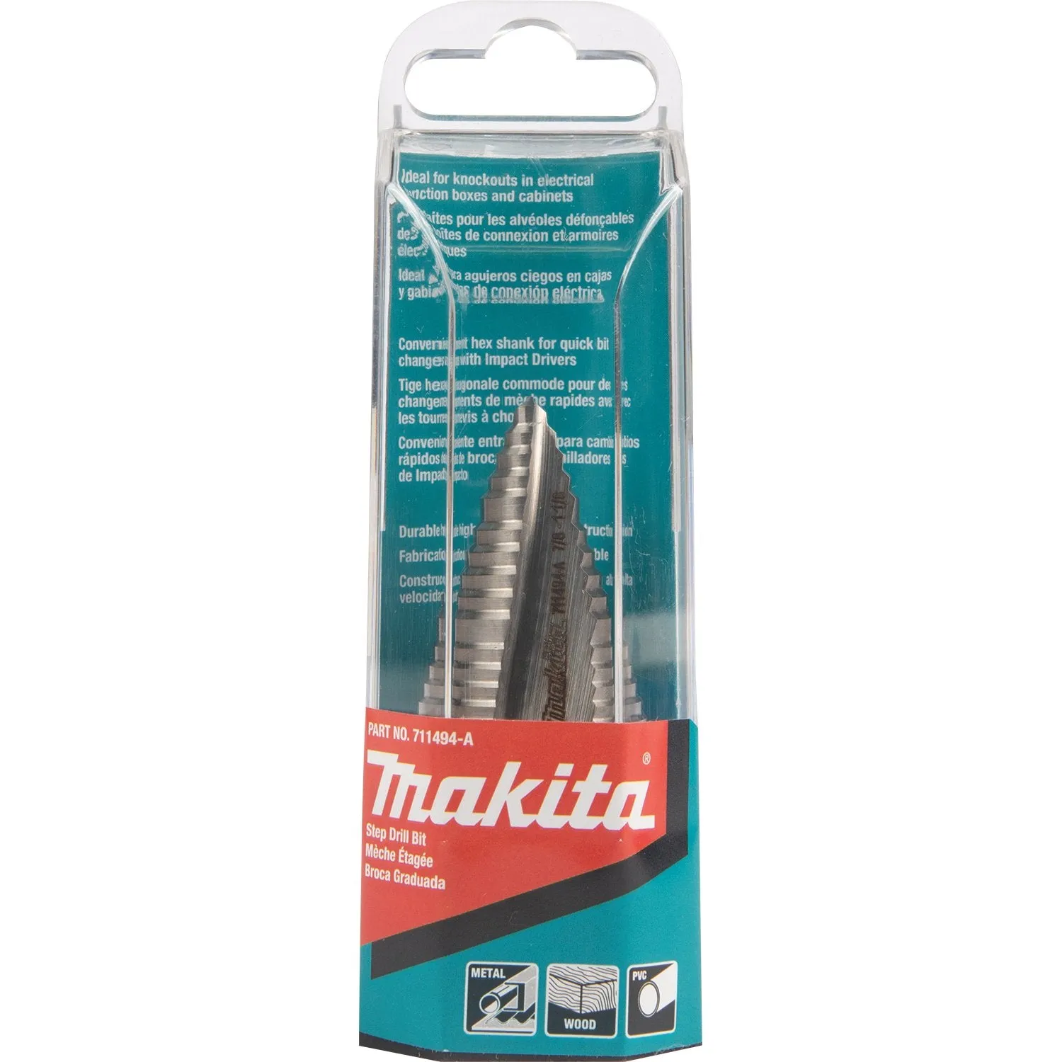 Makita (711494-A) 1/4" - 1-1/8" H.S.S. Step Drill Bit, 1/4" Hex Shank