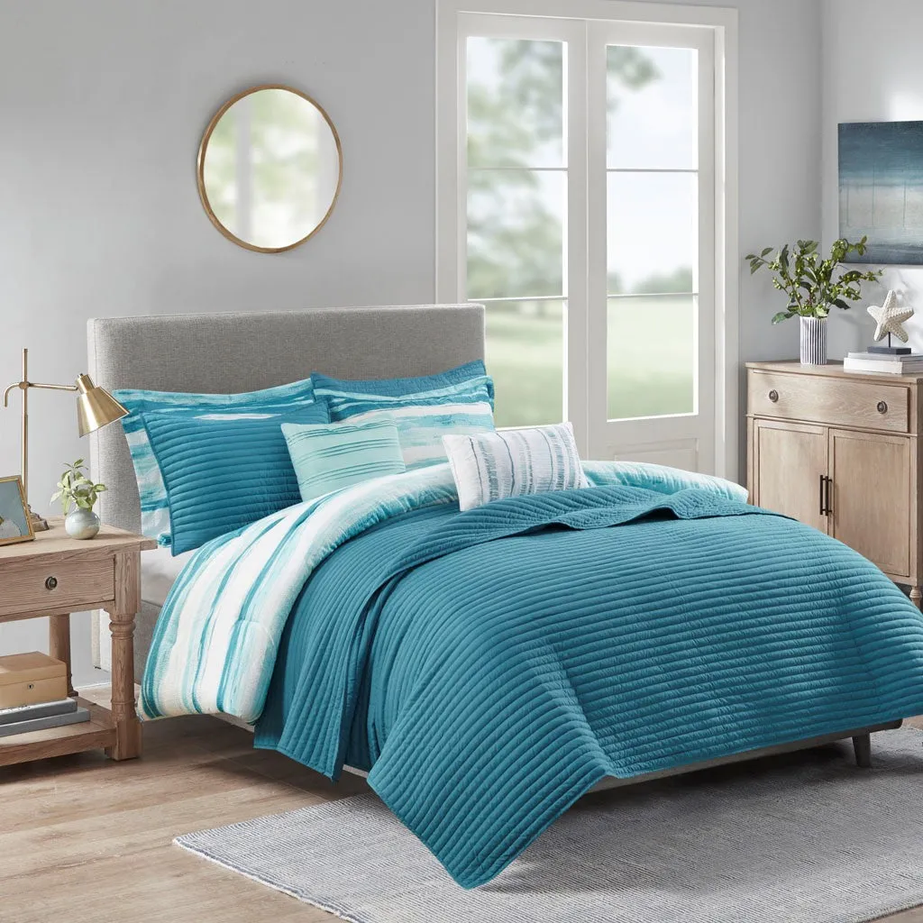 Marina 8 Piece Printed Seersucker Comforter and Coverlet Set Collection