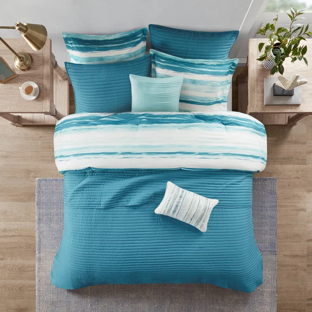 Marina 8 Piece Printed Seersucker Comforter and Coverlet Set Collection