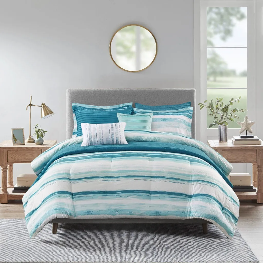 Marina 8 Piece Printed Seersucker Comforter and Coverlet Set Collection