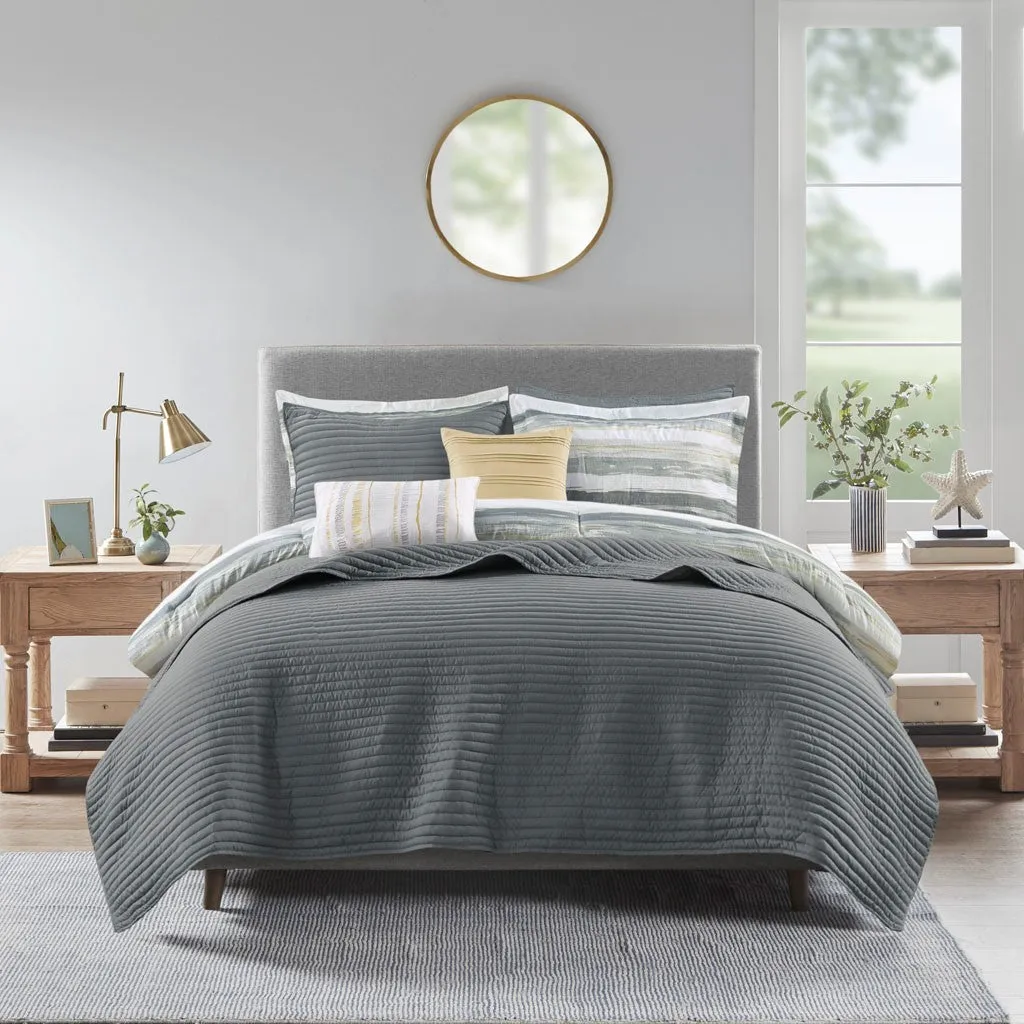 Marina 8 Piece Printed Seersucker Comforter and Coverlet Set Collection