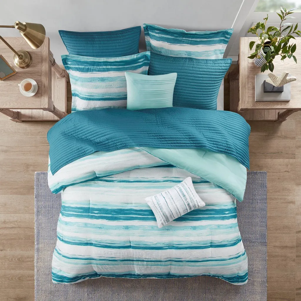 Marina 8 Piece Printed Seersucker Comforter and Coverlet Set Collection