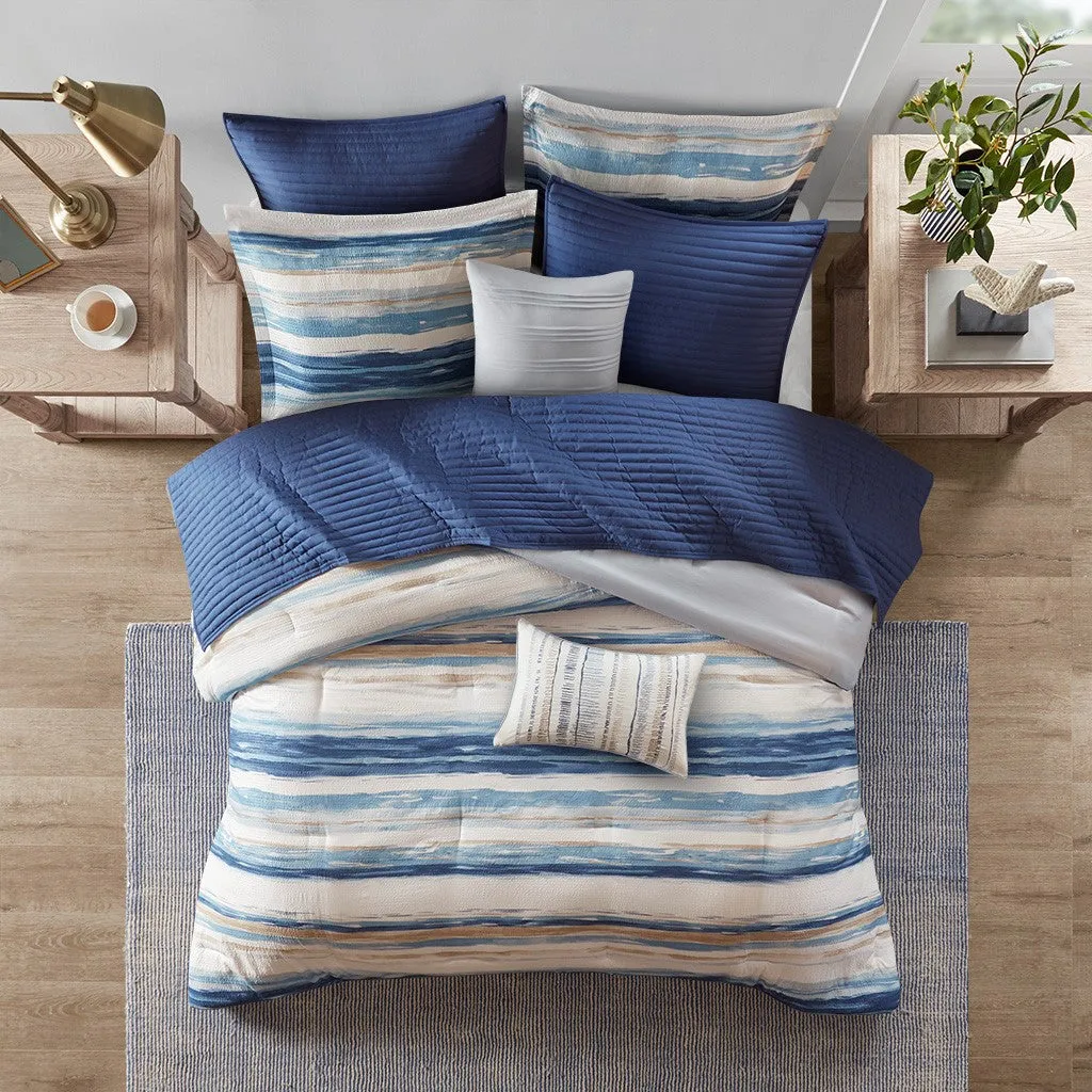 Marina 8 Piece Printed Seersucker Comforter and Coverlet Set Collection