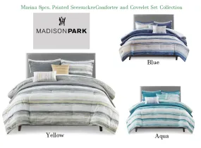 Marina 8 Piece Printed Seersucker Comforter and Coverlet Set Collection