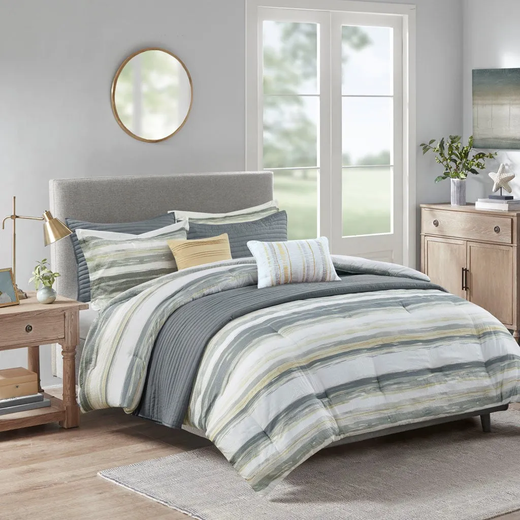 Marina 8 Piece Printed Seersucker Comforter and Coverlet Set Collection