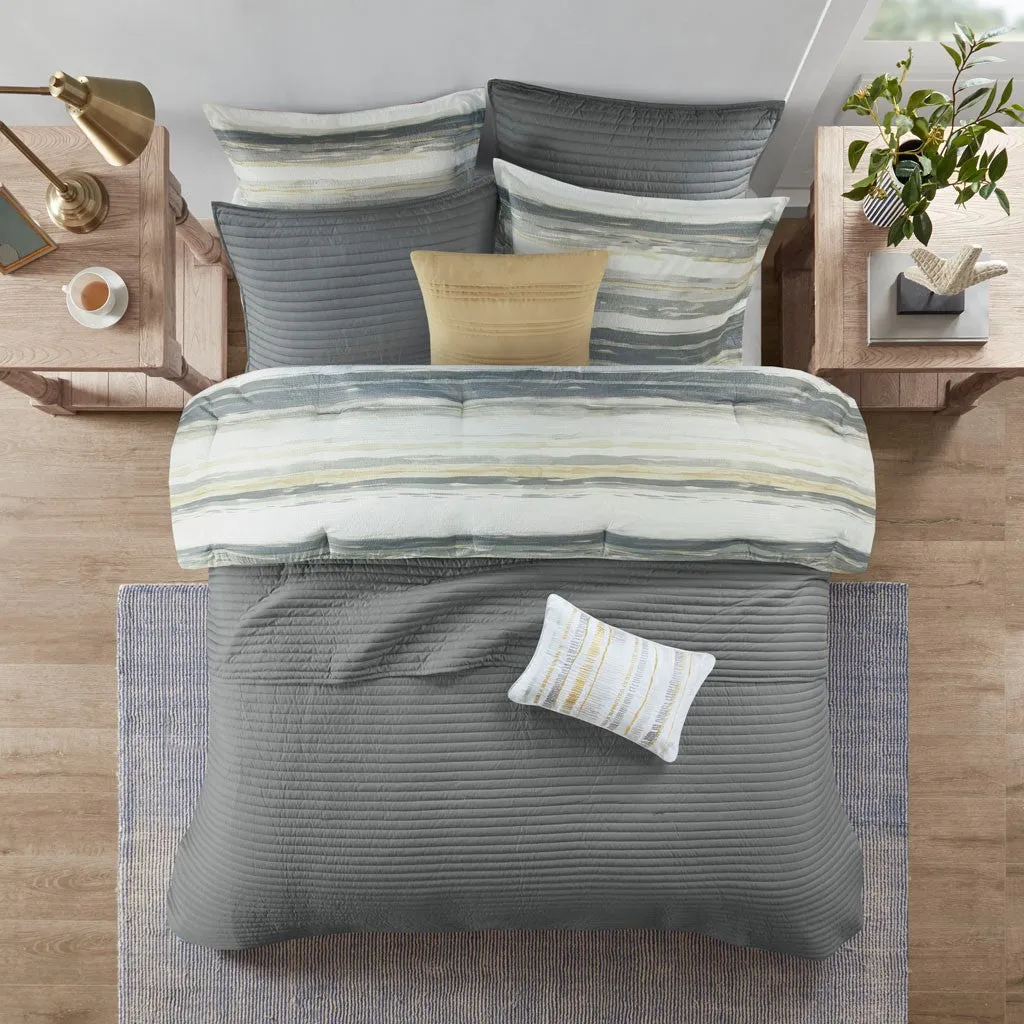 Marina 8 Piece Printed Seersucker Comforter and Coverlet Set Collection