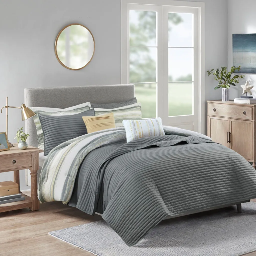 Marina 8 Piece Printed Seersucker Comforter and Coverlet Set Collection