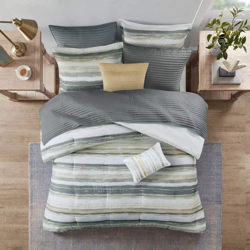 Marina 8 Piece Printed Seersucker Comforter and Coverlet Set Collection