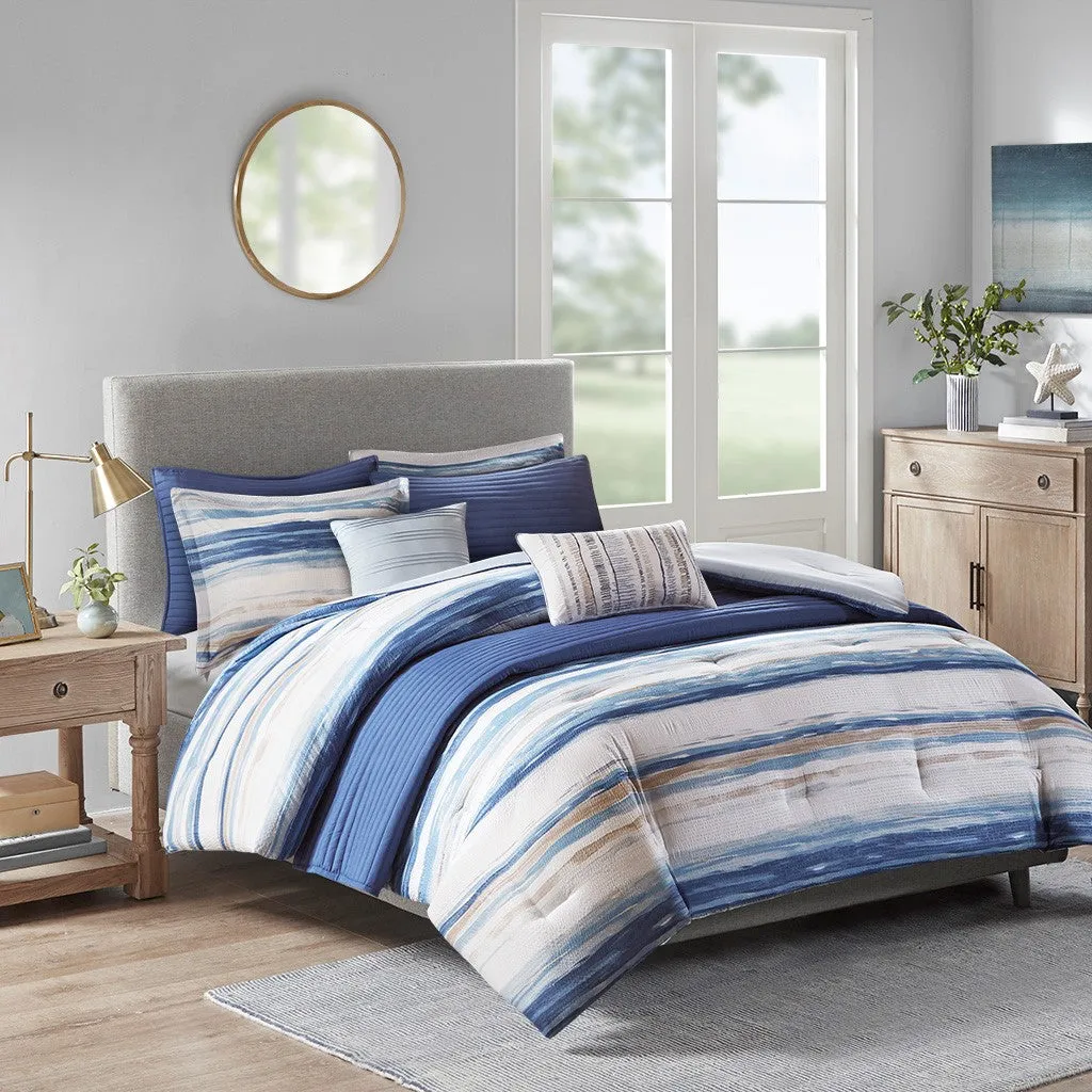 Marina 8 Piece Printed Seersucker Comforter and Coverlet Set Collection