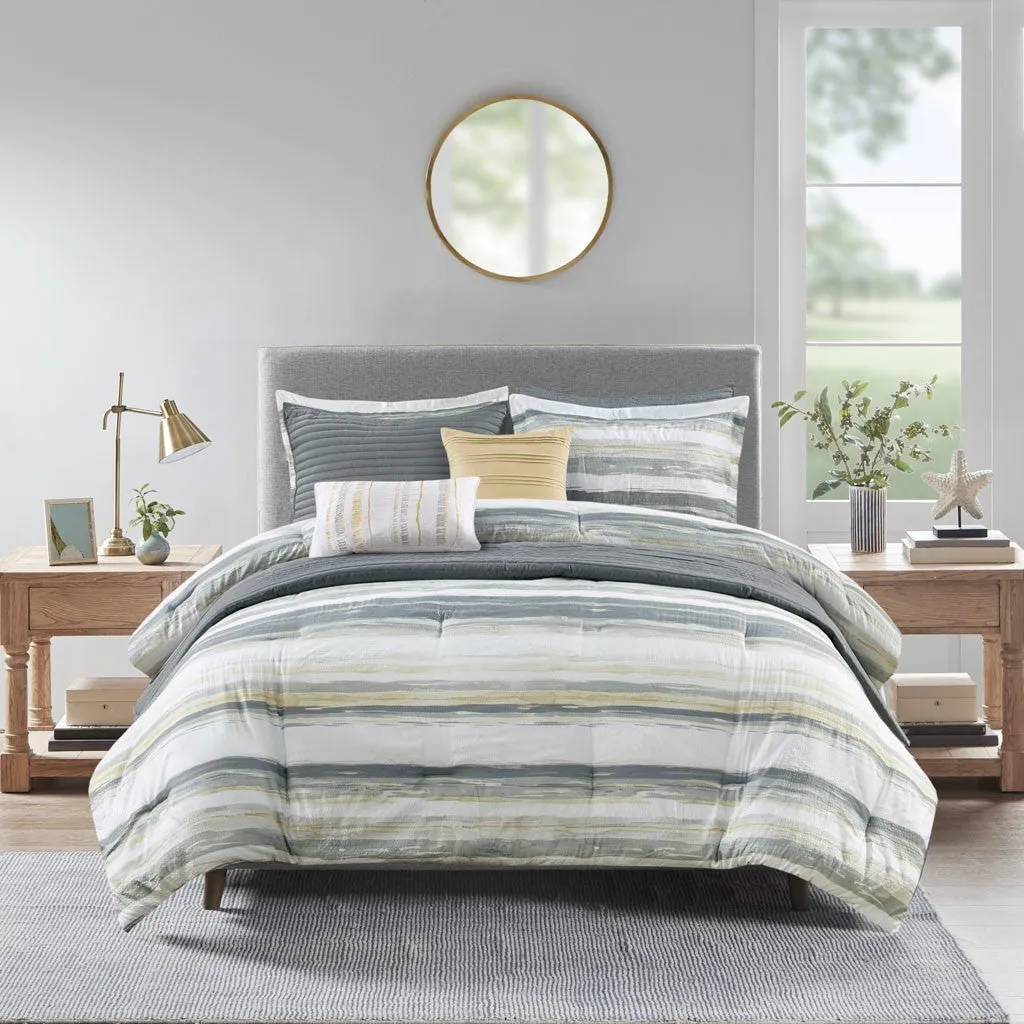 Marina 8 Piece Printed Seersucker Comforter and Coverlet Set Collection