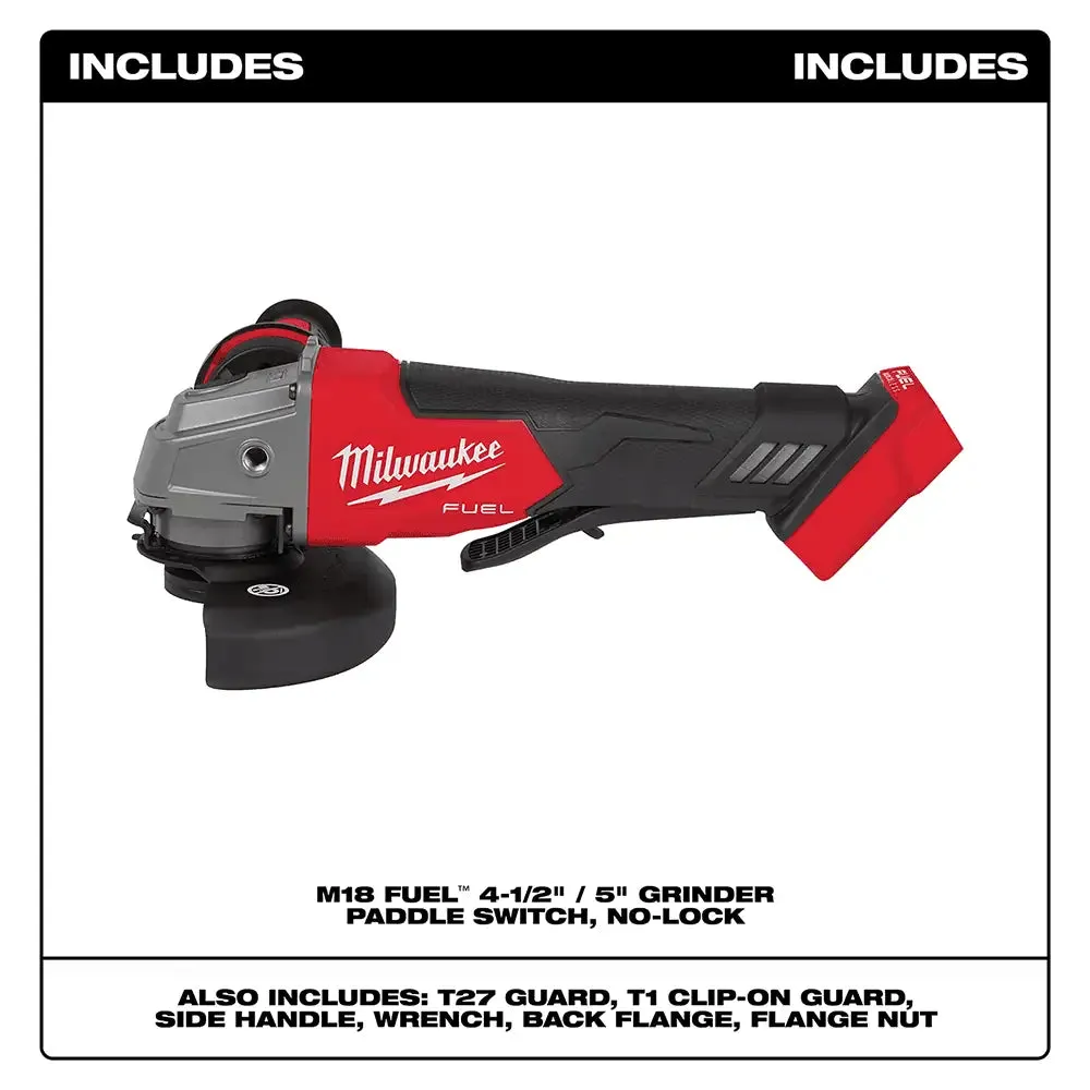 Milwaukee 4-1/2" / 5" M18 FUEL Cordless Paddle Switch Angle Grinder, (No-Lock)