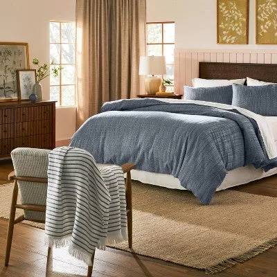 New - 3pc King Washed Loop Stripe Comforter Bedding Set Blue - Hearth & Hand with Magnolia