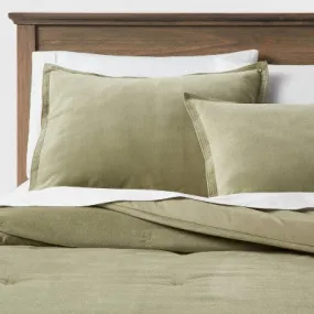 New - King Cotton Velvet Comforter & Sham Set Green - Threshold