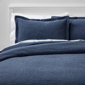 New - King Matelasse Medallion Comforter & Sham Set Washed Indigo - Threshold