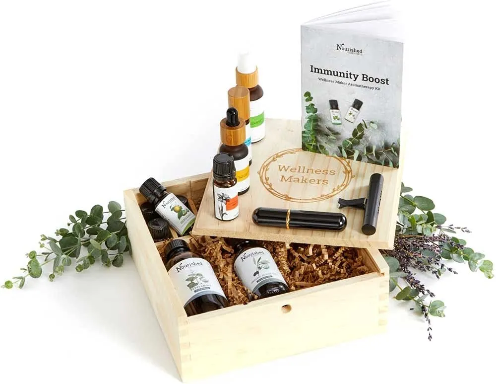 Nourished Essentials Organic Essential Oil Kit for Immunity - Pure Eucalyptus, Tea Tree