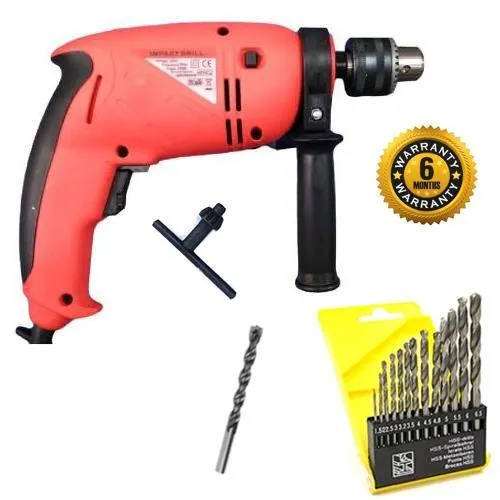 Powerful 13 mm Reverse Forward Rotation 700 w Impact Drill Machine with 13 Pieces Hss Drill Set for and 1 Pc Masonry bit