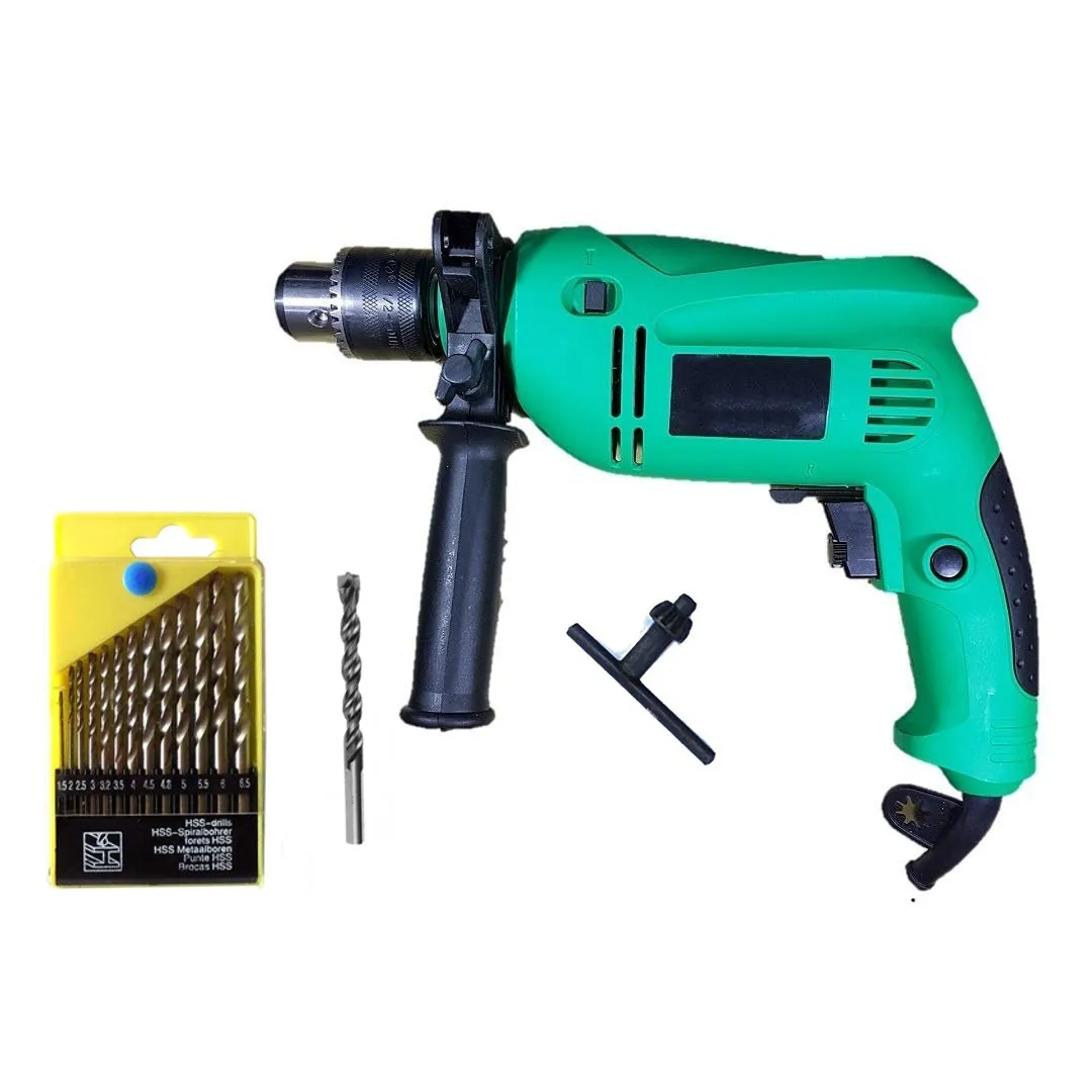 Powerful 13 mm Reverse Forward Rotation 700 w Impact Drill Machine with 13 Pieces Hss Drill Set for and 1 Pc Masonry bit