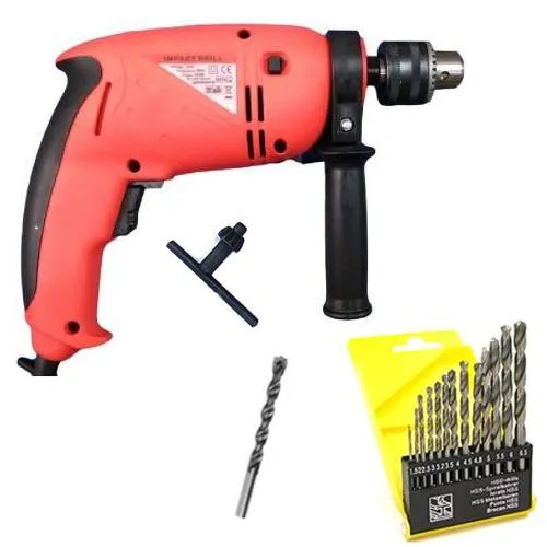 Powerful 13 mm Reverse Forward Rotation 700 w Impact Drill Machine with 13 Pieces Hss Drill Set for and 1 Pc Masonry bit