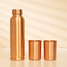 Pure Copper Bottle & Set of 2 Glasses | Plain