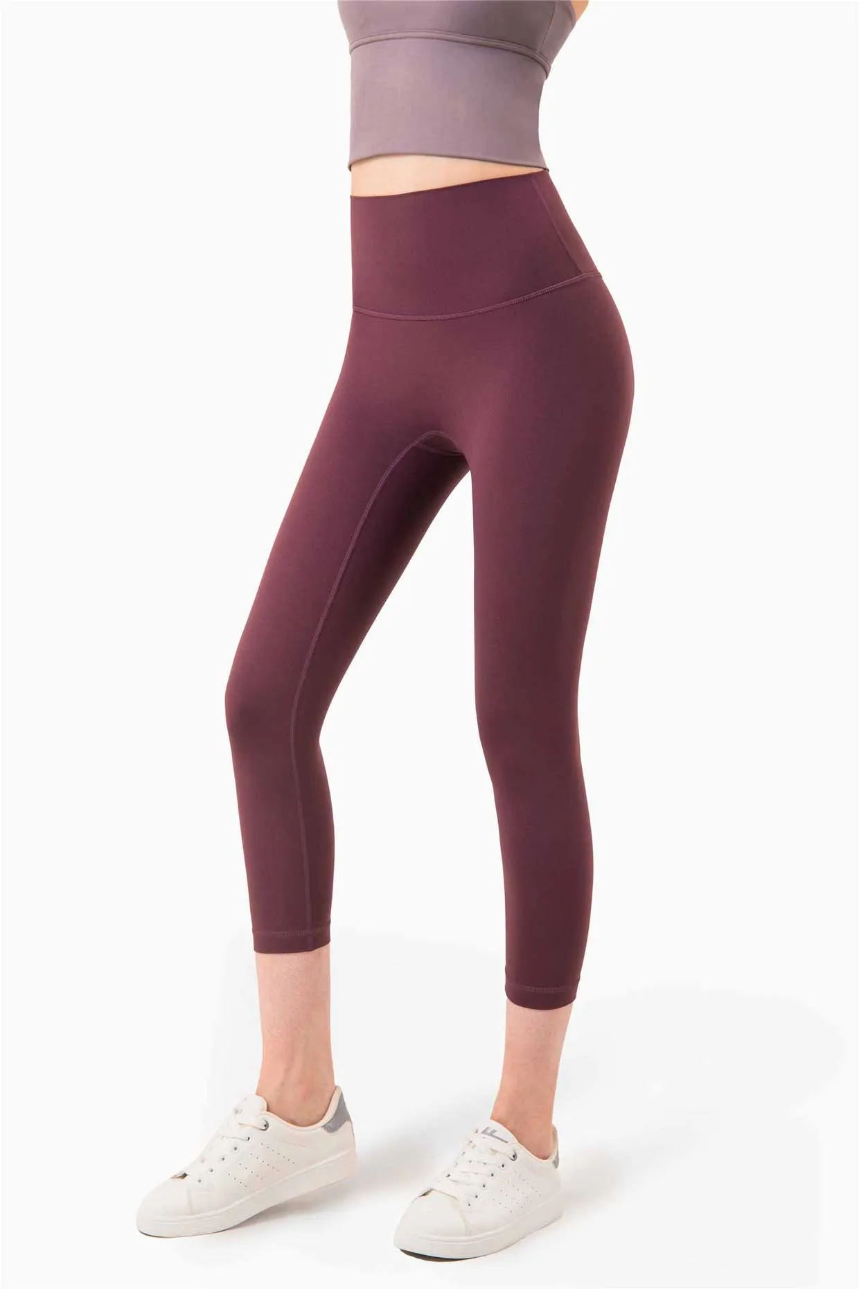 QK1242-NULS new European and American peach butt fitness pants One piece no embarrassment line high waist tight seven points nude yoga pants