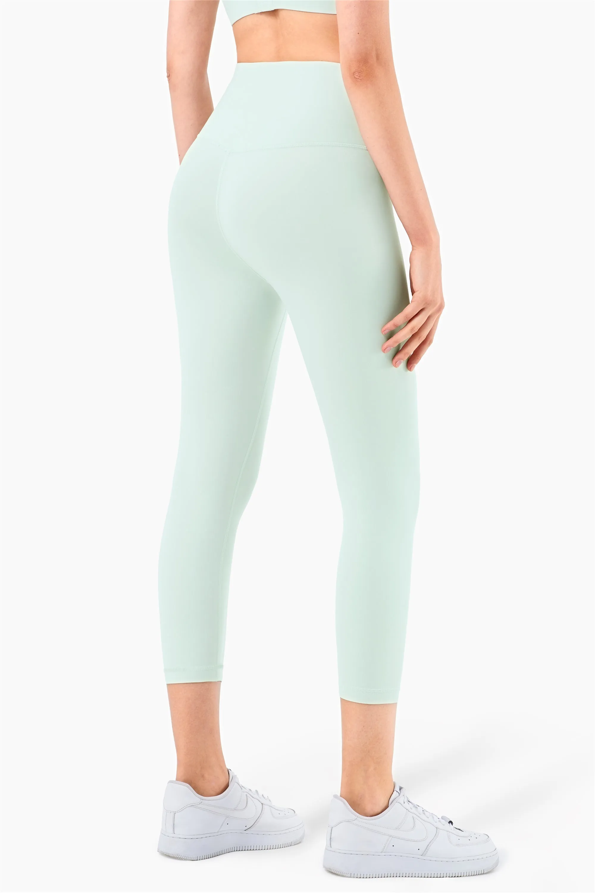 QK1242-NULS new European and American peach butt fitness pants One piece no embarrassment line high waist tight seven points nude yoga pants