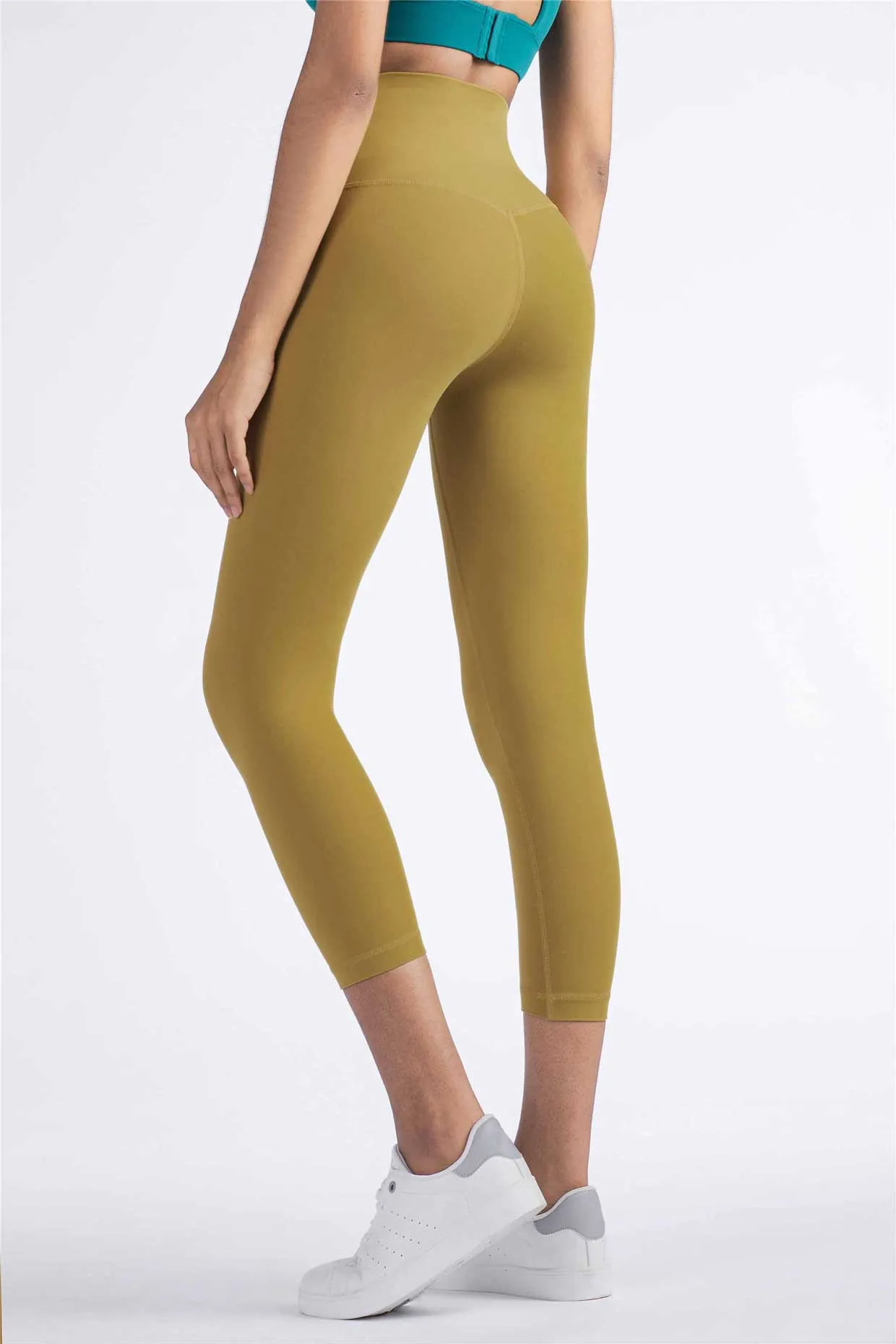 QK1242-NULS new European and American peach butt fitness pants One piece no embarrassment line high waist tight seven points nude yoga pants