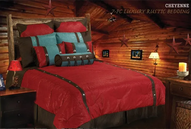 "Cheyenne Red" Tooled Faux Leather 7-Pc. Comforrter Set Full