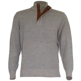 Royal Alpaca Half-Zip Button-Mock Medium Weight Sweater in Sky Grey and Silver Grey Heather by Peru Unlimited