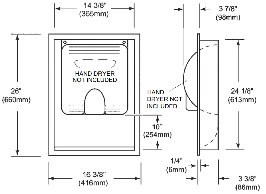 Sloan® XLERATOR® Recess Kit - "Brushed Nickel" Stainless Steel ADA Compliant (DOES NOT INCLUDE HAND DRYER)