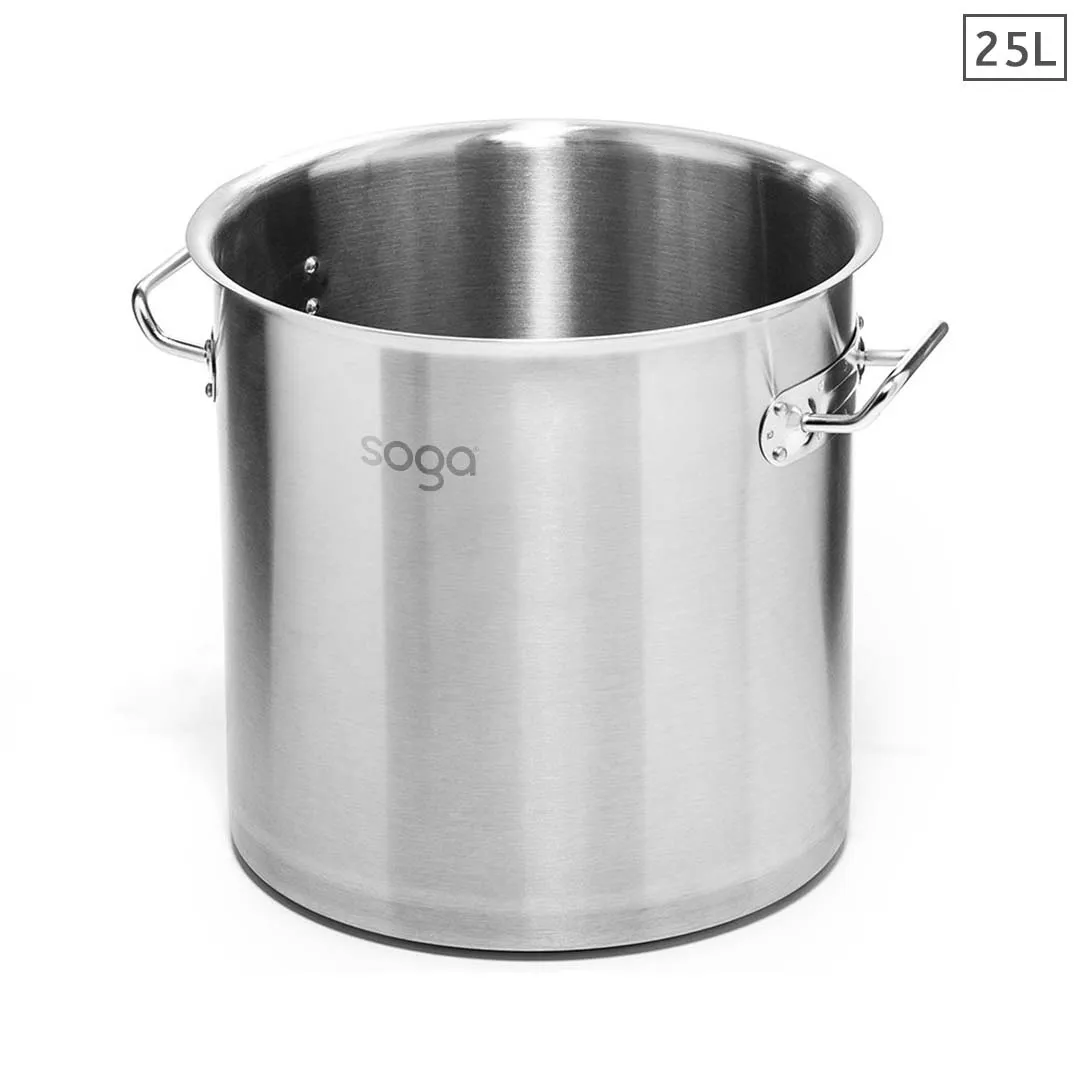 SOGA Stock Pot 25L Top Grade Thick Stainless Steel Stockpot 18/10 Without Lid