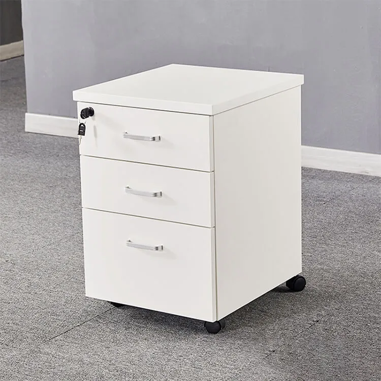 Solid Wood Freestanding Mobile White Storage Low Cabinet