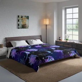 Sun Moon Stars Bed Comforter, Purple Night Time, Crescent Moon Celestial Art Astrology Night Sky King Queen Twin Single Bedding Bedroom