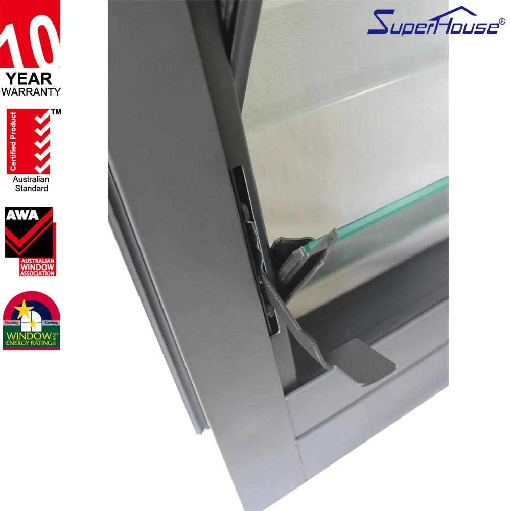 Superhouse Australia AS2047 standard and NOA standard adjustable glass louvre windows with Mosquito Net